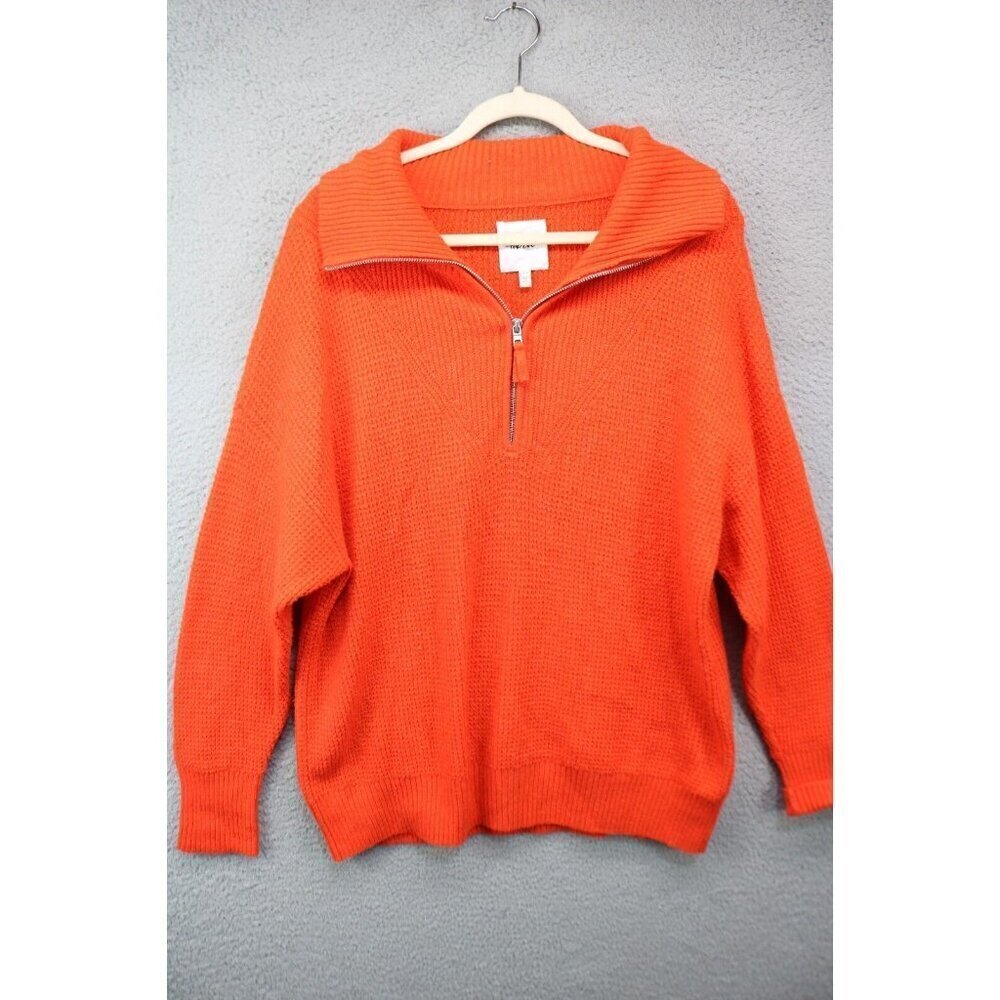 Aerie Orange Waffle Knit Zip Front Long Sleeves Sweater Tunic-Small/Petite-Soft